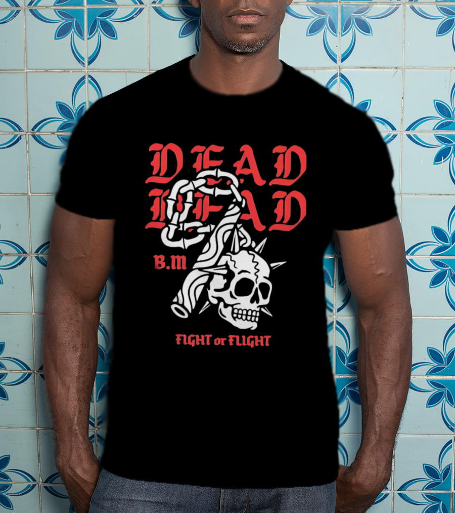 Dead Head BM Fight Or Flight Skull Gripped By Hand Spiked Chain T-Shirt