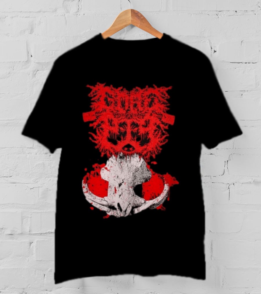 Gore Boar Skull Red Face Death Metal Hardcore T-Shirt