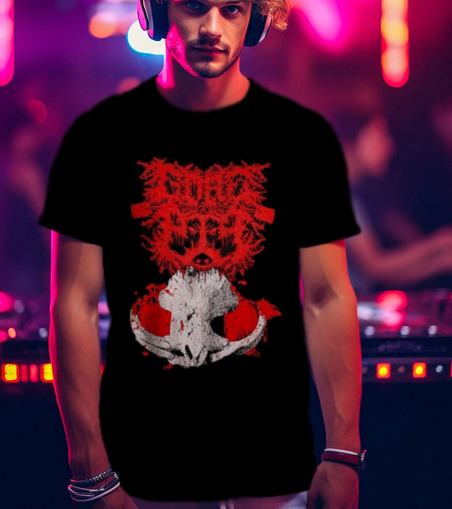 Gore Boar Skull Red Face Death Metal Hardcore T-Shirt