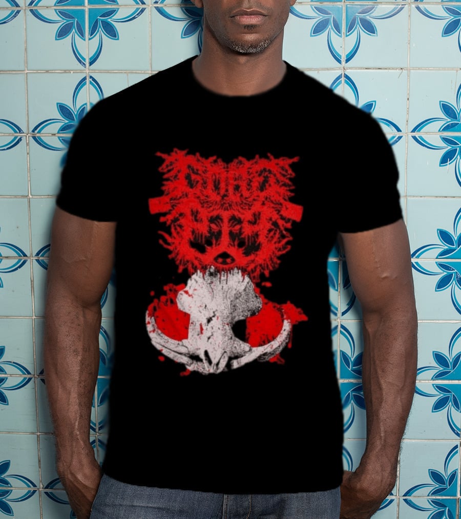 Gore Boar Skull Red Face Death Metal Hardcore T-Shirt