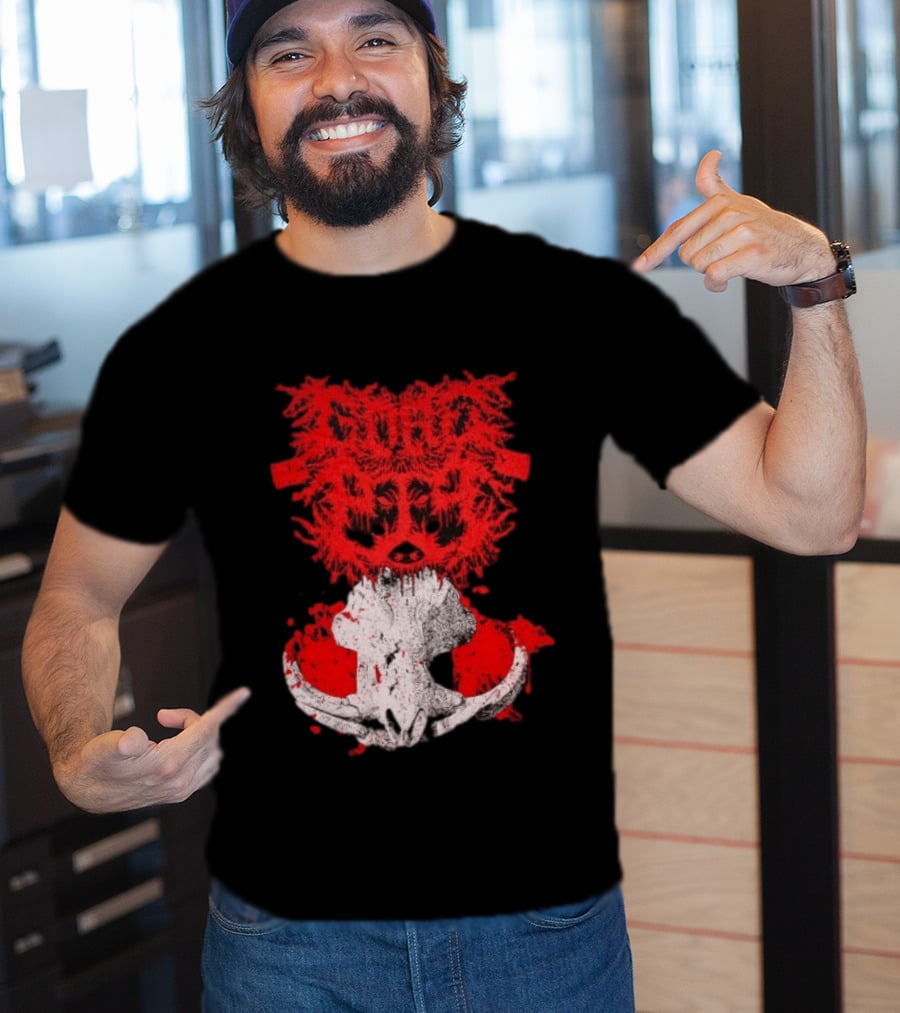 Gore Boar Skull Red Face Death Metal Hardcore T-Shirt