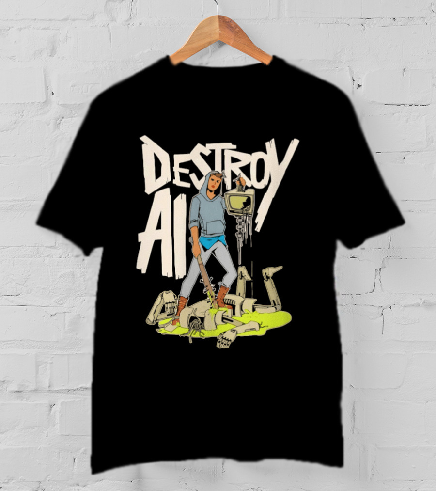 Destroy AI Sci Fi Cyberpunk Robot Resistance Heroic Battle Scene T-Shirt