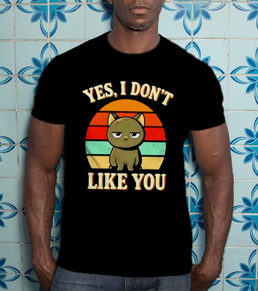 Yes I Don't Like You Grumpy Cat Retro Sunset T-Shirt