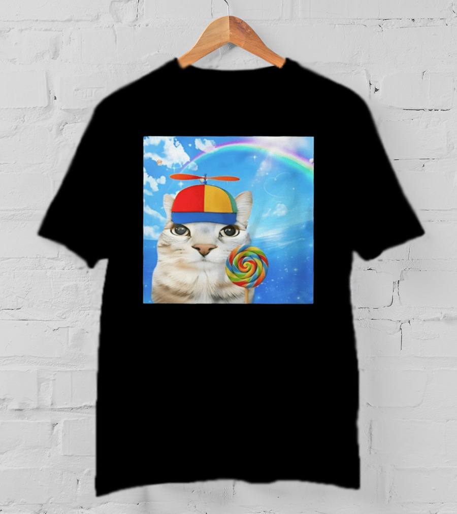 Happy Cat Rainbow Lollipop Dreamcore Brainrot Meme Weirdcore Aesthetic T-Shirt