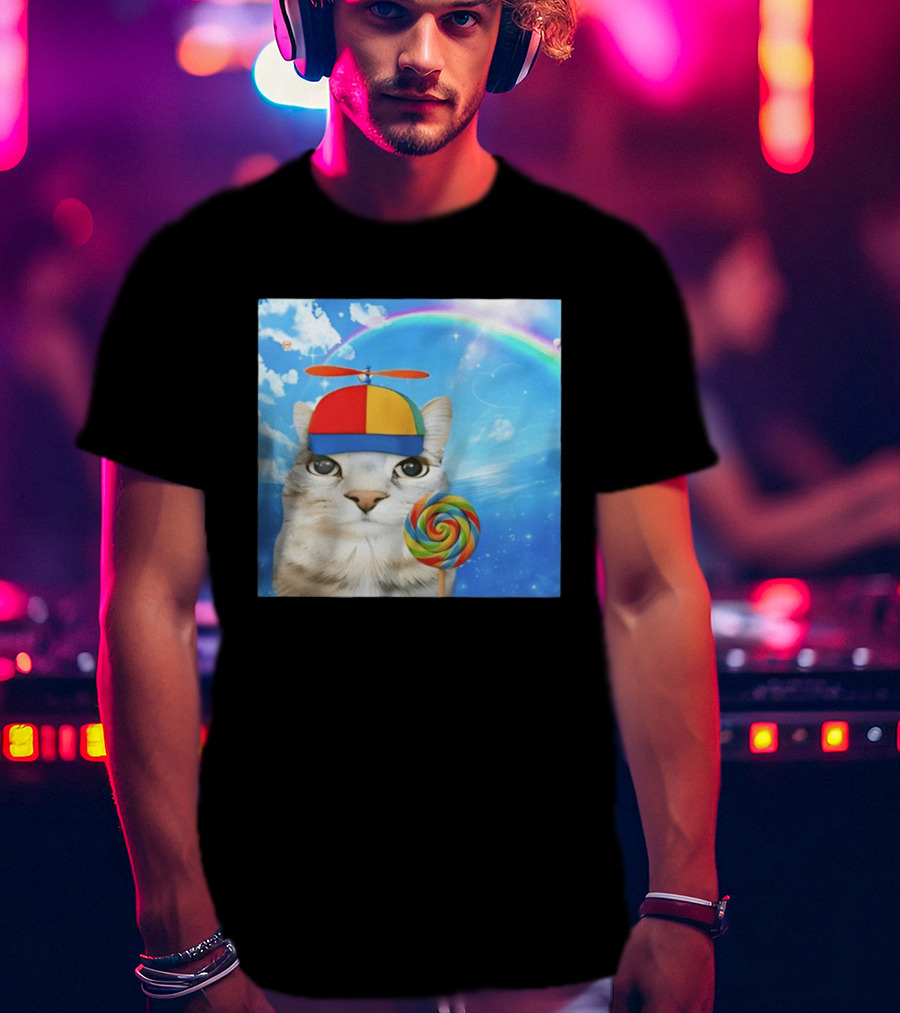 Happy Cat Rainbow Lollipop Dreamcore Brainrot Meme Weirdcore Aesthetic T-Shirt