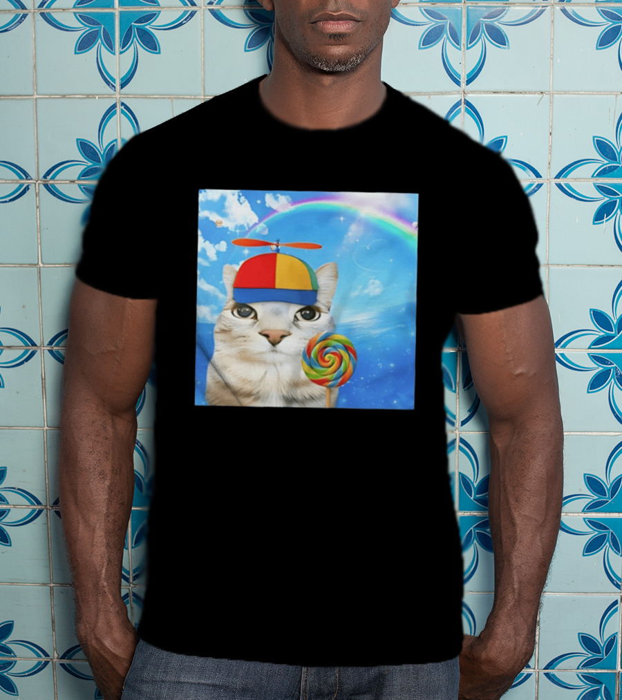 Happy Cat Rainbow Lollipop Dreamcore Brainrot Meme Weirdcore Aesthetic T-Shirt