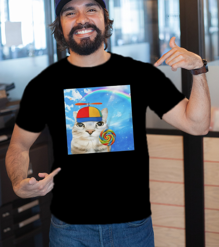 Happy Cat Rainbow Lollipop Dreamcore Brainrot Meme Weirdcore Aesthetic T-Shirt