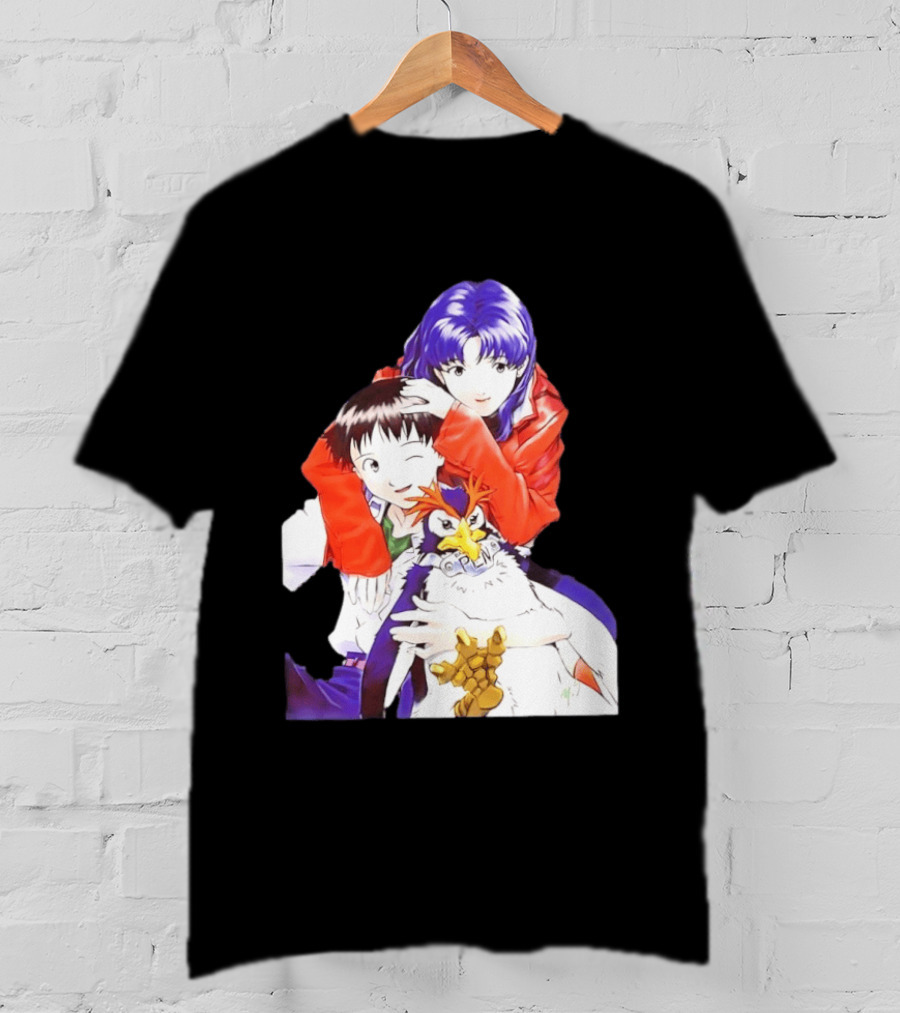 Shinji Ikari Misato Katsuragi Pen Pen Neon Genesis Evangelion Anime Characters T-Shirt