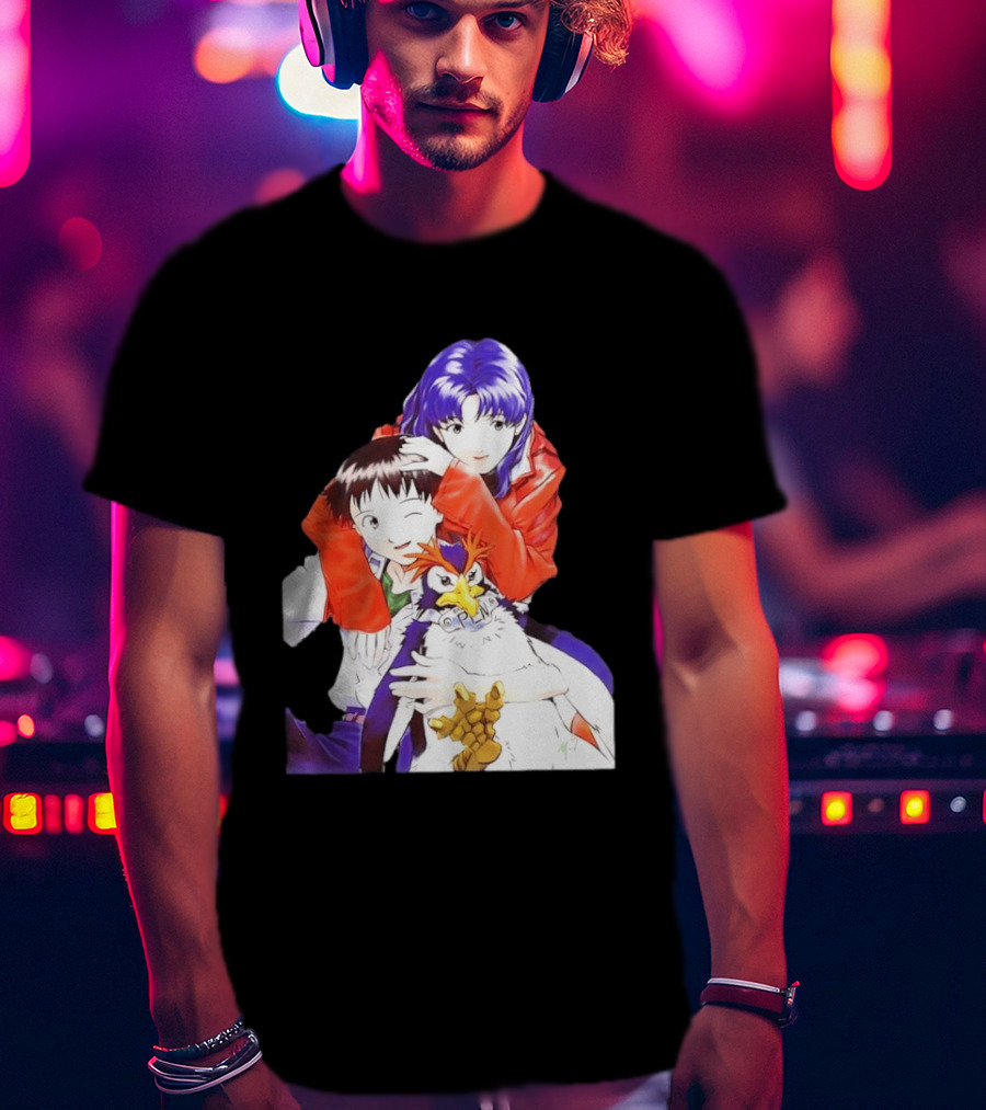 Shinji Ikari Misato Katsuragi Pen Pen Neon Genesis Evangelion Anime Characters T-Shirt