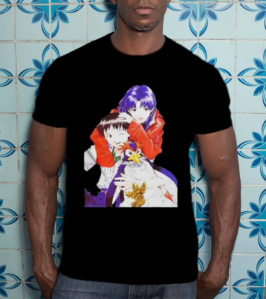 Shinji Ikari Misato Katsuragi Pen Pen Neon Genesis Evangelion Anime Characters T-Shirt
