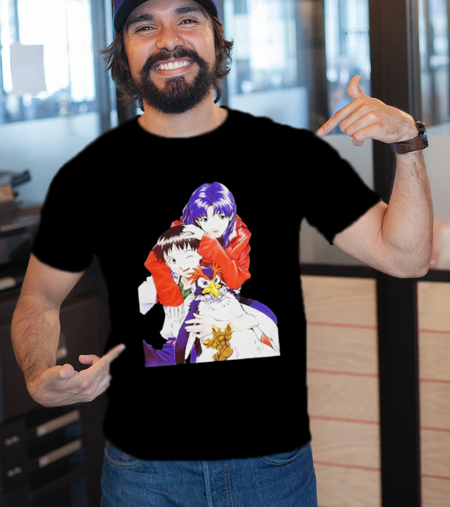 Shinji Ikari Misato Katsuragi Pen Pen Neon Genesis Evangelion Anime Characters T-Shirt