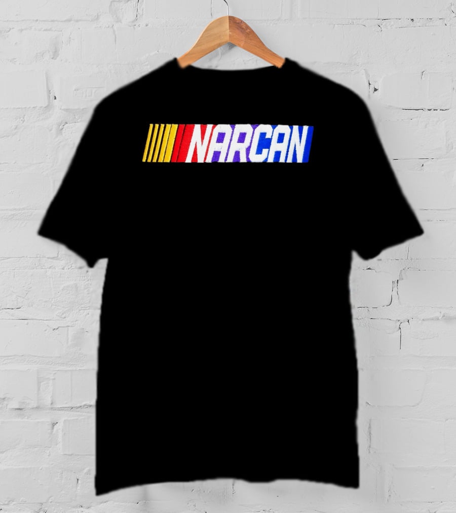 NASCAR Style NARCAN Text With Racing Stripes T-Shirt