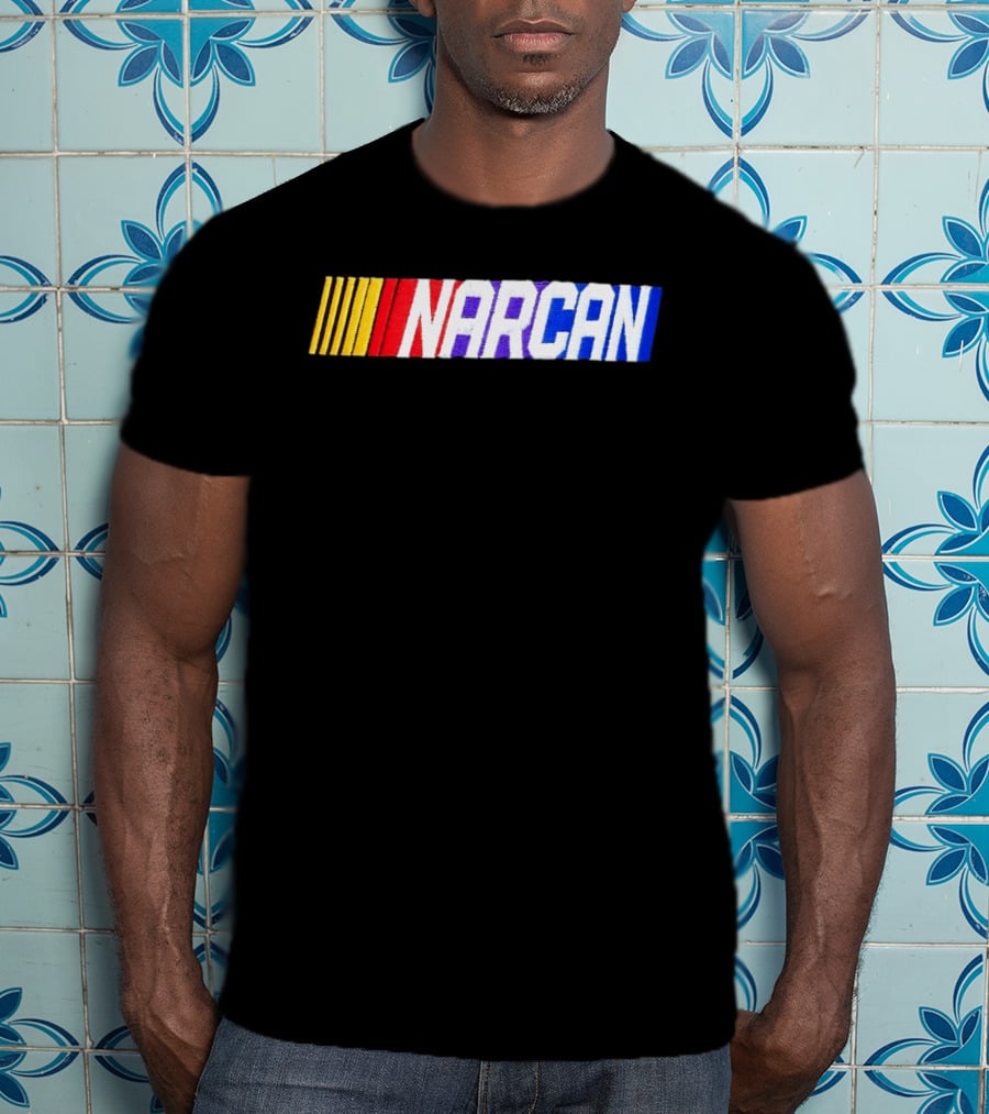 NASCAR Style NARCAN Text With Racing Stripes T-Shirt