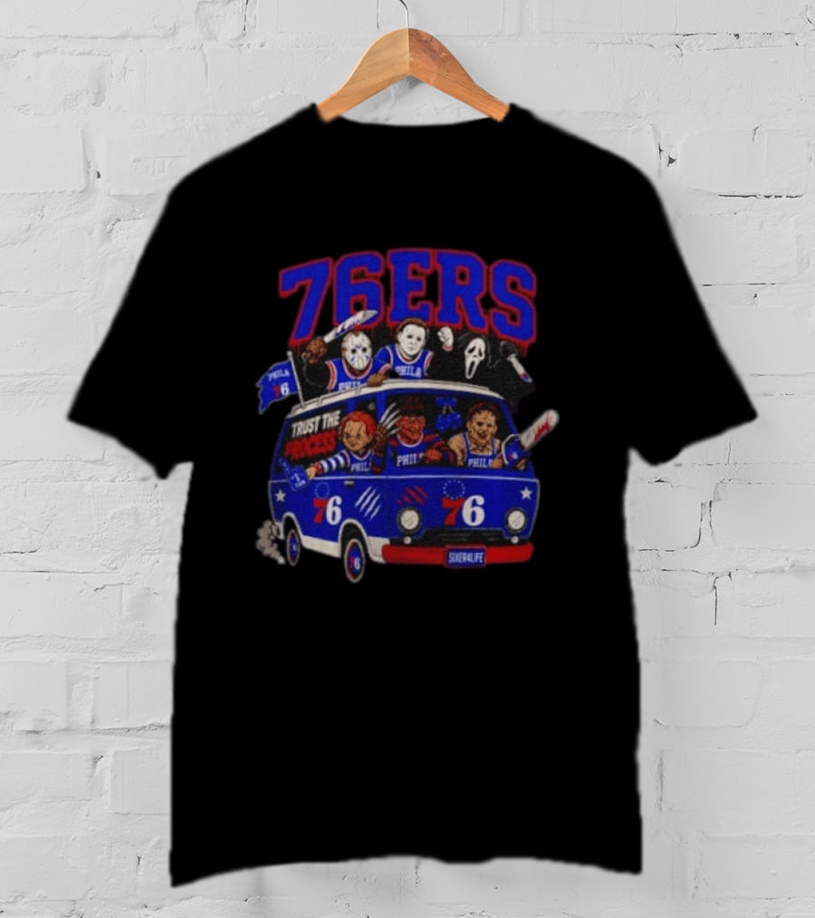 Philadelphia 76ers Trust The Process Horror Movie Characters Van T-Shirt
