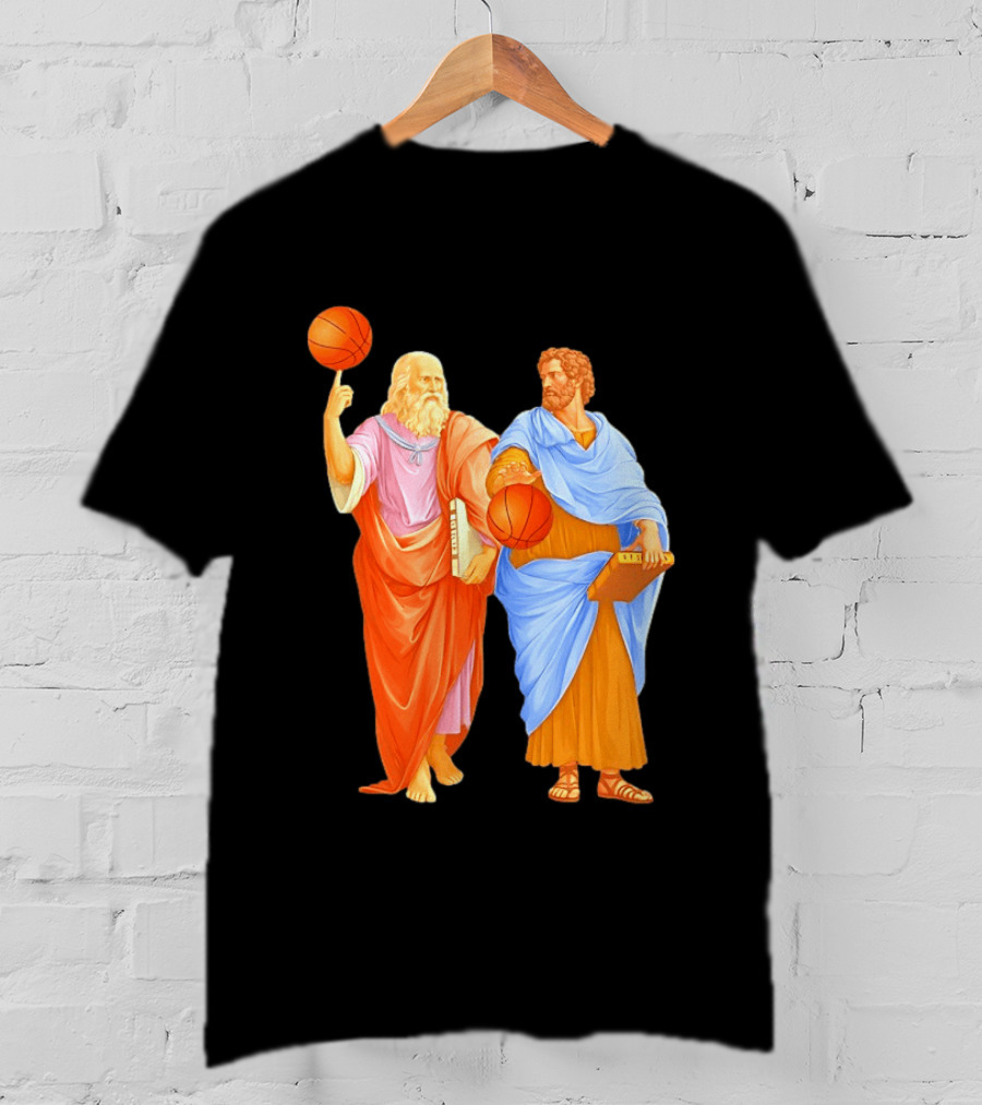 Plato Spinning Basketball Aristotle Playing Basketball In Ancient Greek Philosophy Duel T-Shirt