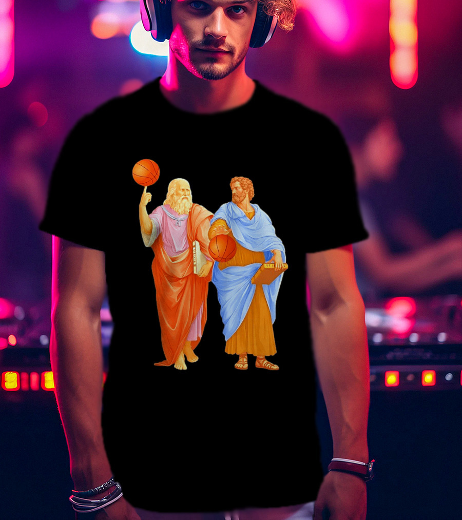 Plato Spinning Basketball Aristotle Playing Basketball In Ancient Greek Philosophy Duel T-Shirt