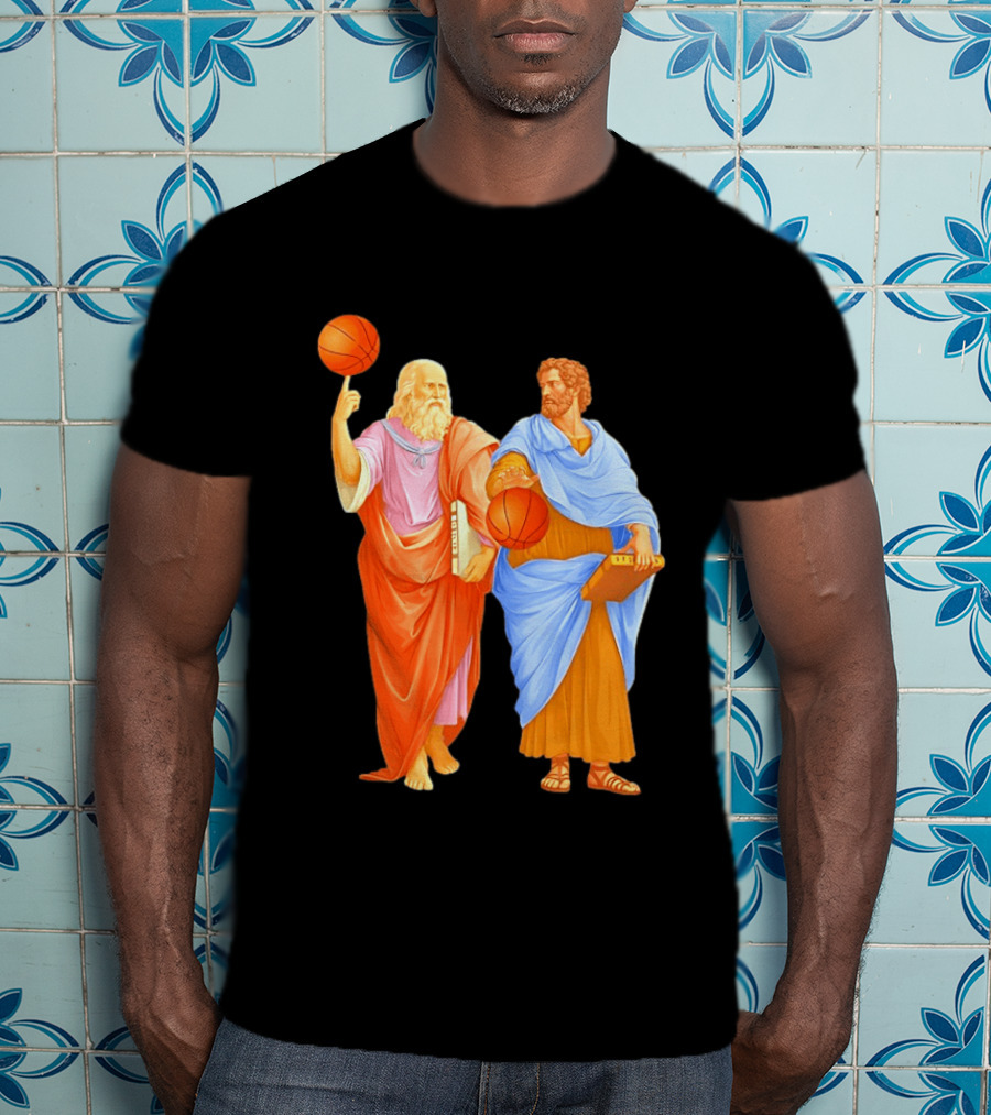 Plato Spinning Basketball Aristotle Playing Basketball In Ancient Greek Philosophy Duel T-Shirt