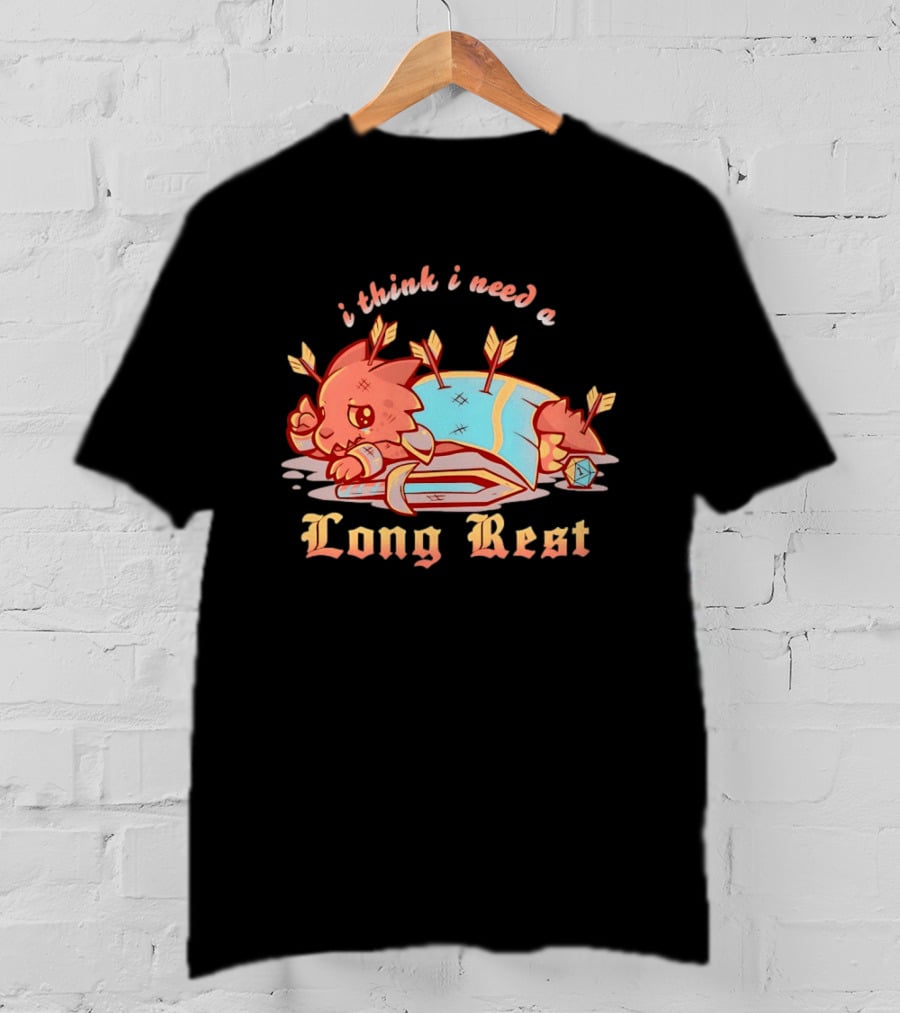 I Think I Need A Long Rest Warrior Cat Lying With Arrows DnD T-Shirt