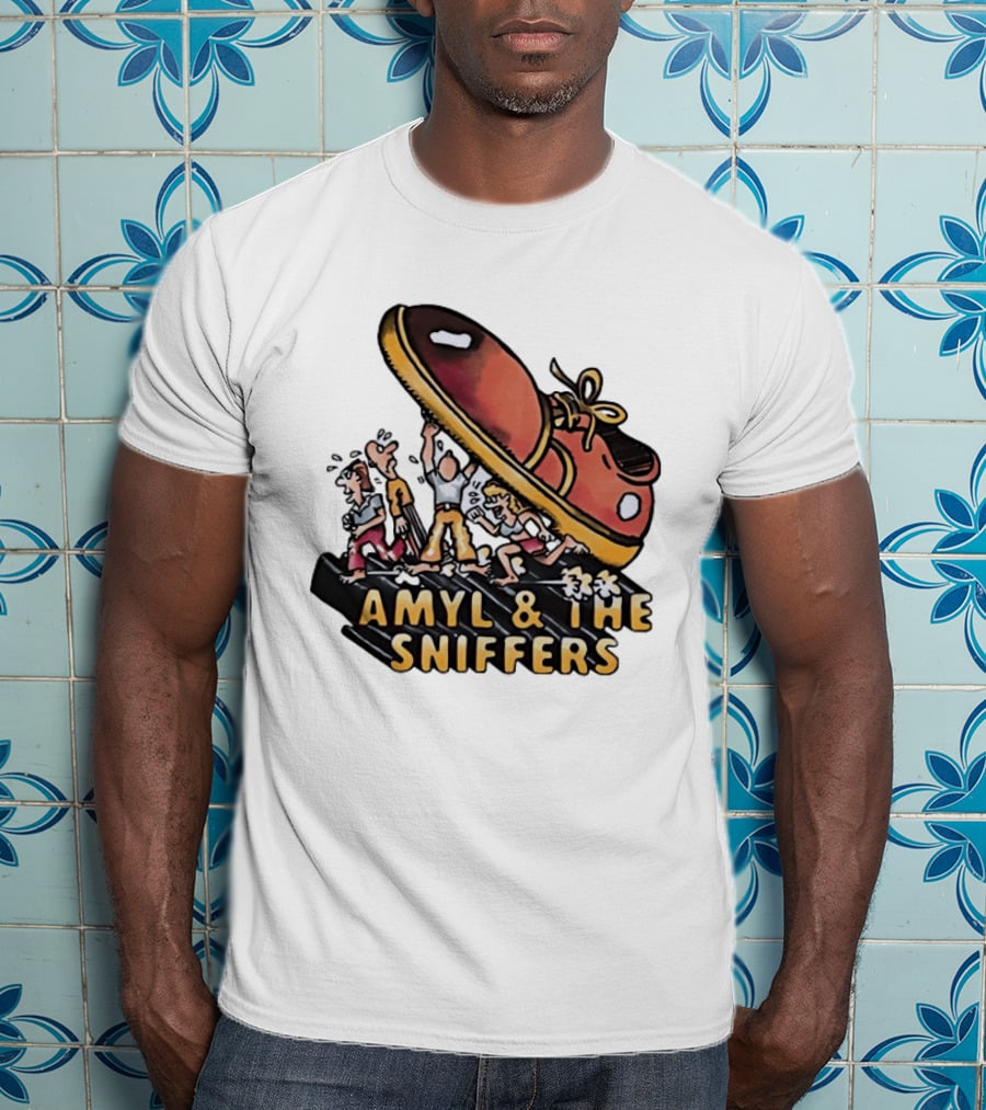 Amyl And The Sniffers Cartoon Giant Shoe Stomping T-Shirt