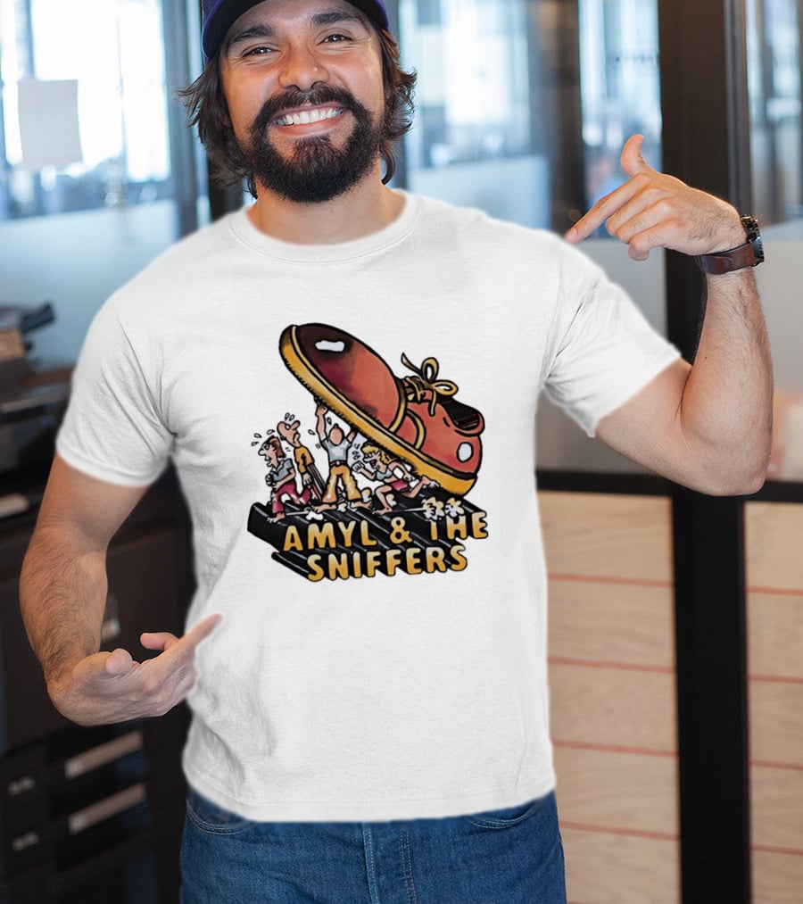 Amyl And The Sniffers Cartoon Giant Shoe Stomping T-Shirt