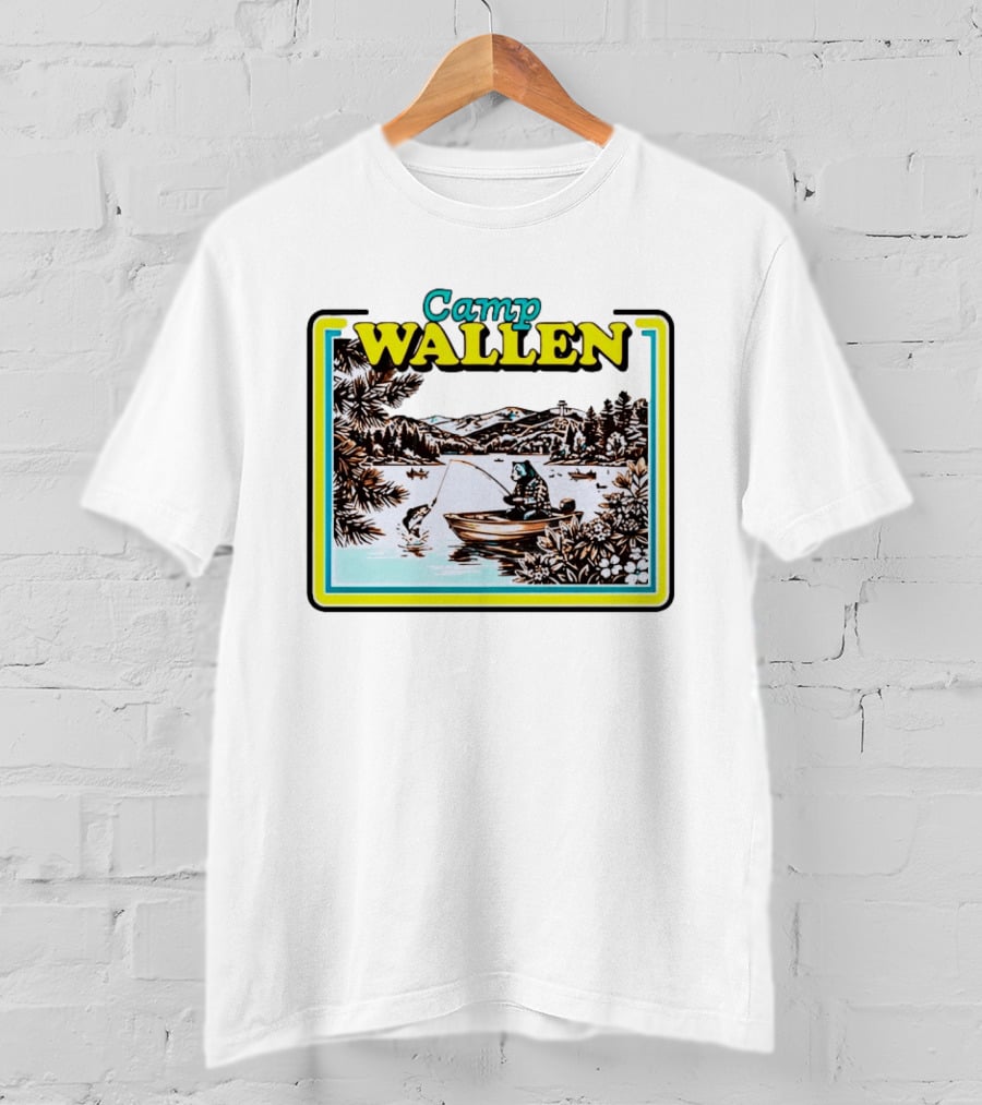 Camp Wallen Bear Fishing In Lake And Mountains Scene T-Shirt
