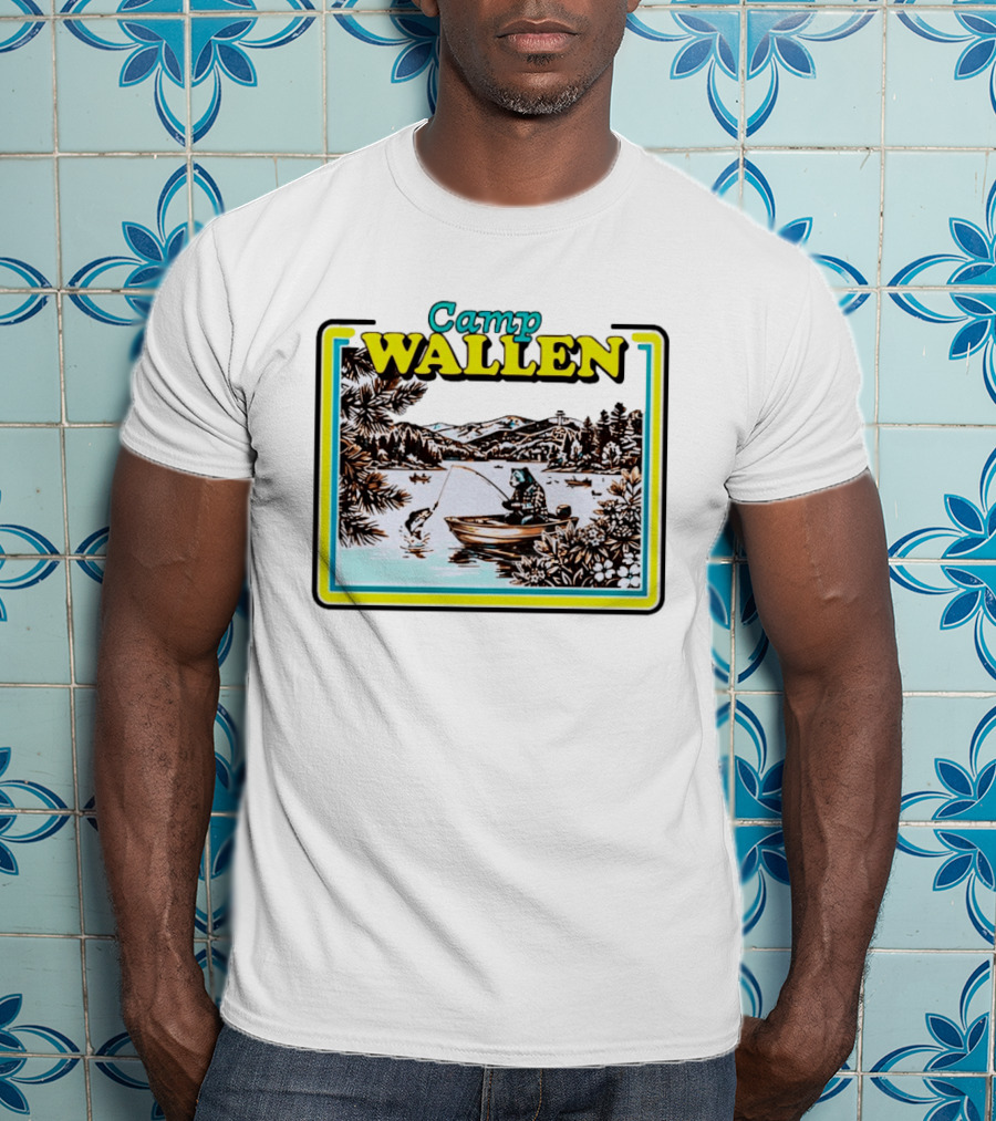 Camp Wallen Bear Fishing In Lake And Mountains Scene T-Shirt