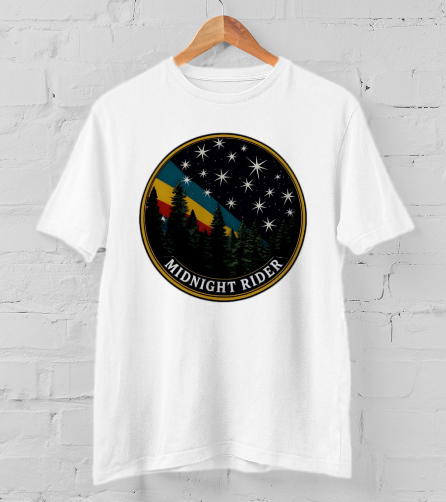 Midnight Rider Starry Night Pine Forest Retro Spectrum T-Shirt