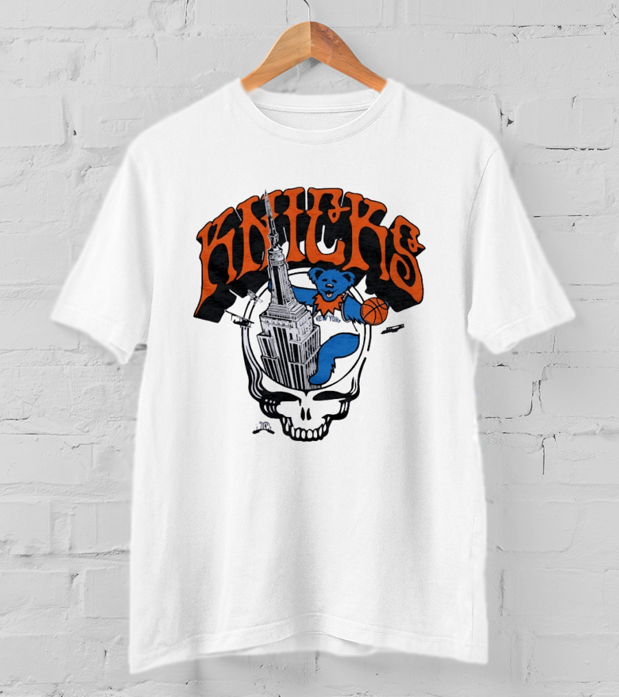 Knicks Grateful Dead Dancing Bear Empire State Building Skulls Basketball T-Shirt