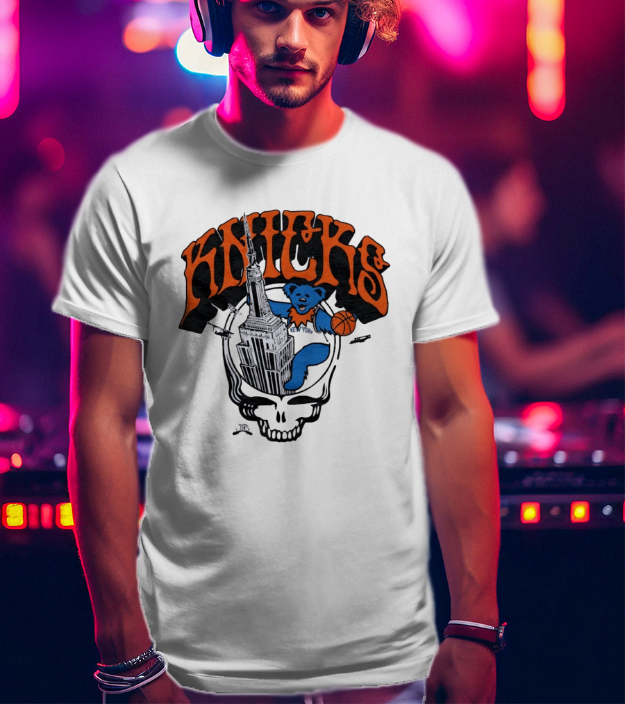 Knicks Grateful Dead Dancing Bear Empire State Building Skulls Basketball T-Shirt