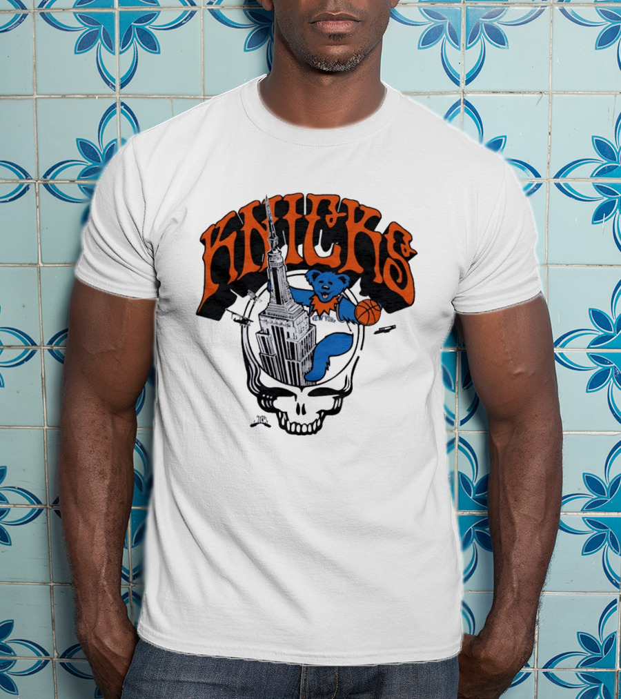 Knicks Grateful Dead Dancing Bear Empire State Building Skulls Basketball T-Shirt