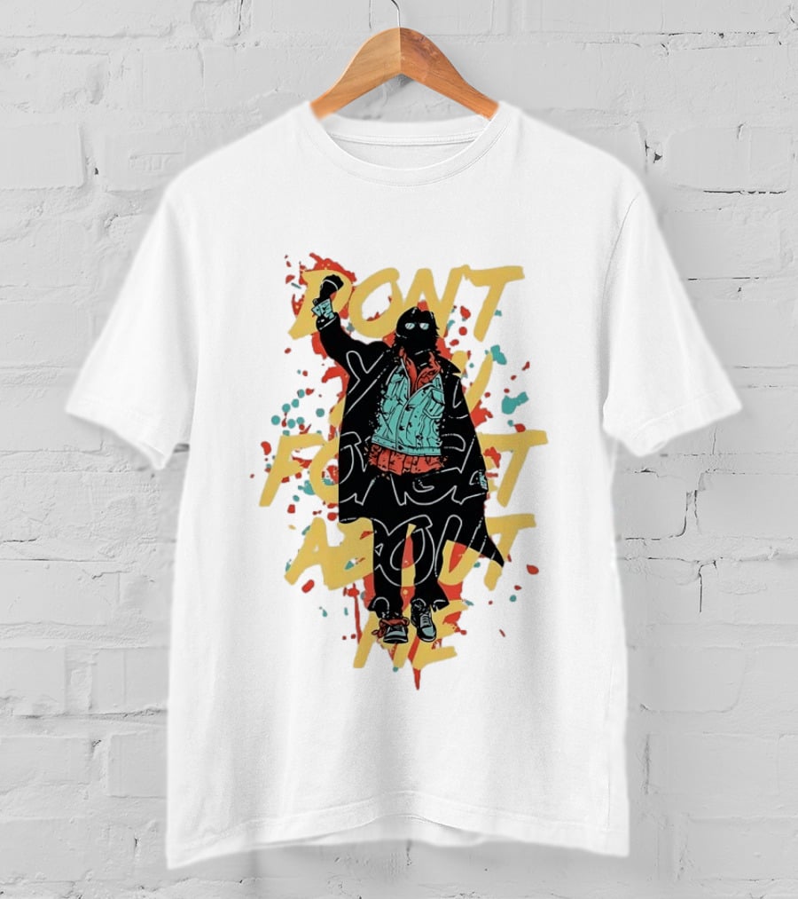 Don't Forget About Me Masked Figure Neon Paint Splatter T-Shirt