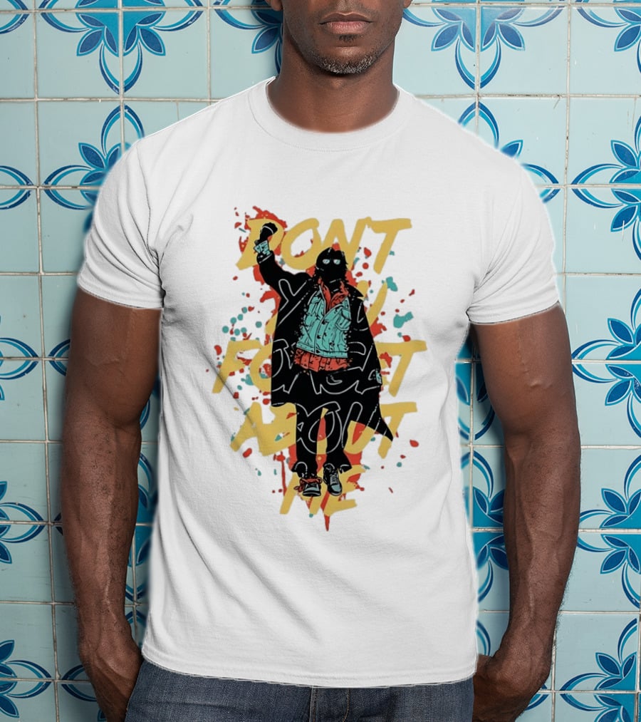 Don't Forget About Me Masked Figure Neon Paint Splatter T-Shirt