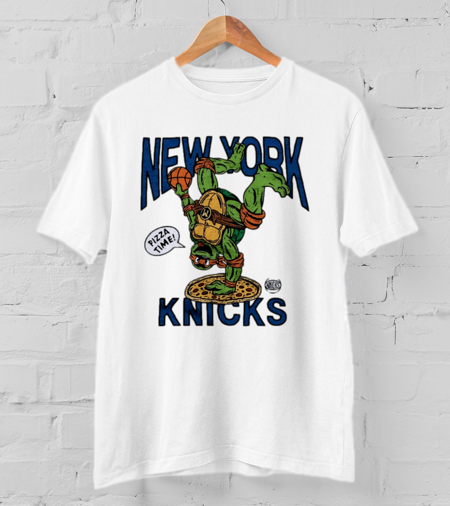 New York Knicks Michelangelo TMNT Pizza Time Basketball Dunk T-Shirt