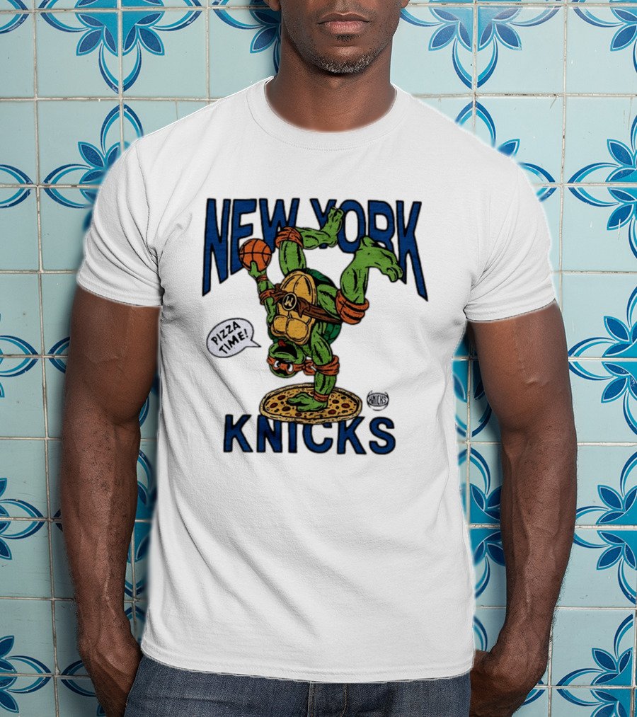 New York Knicks Michelangelo TMNT Pizza Time Basketball Dunk T-Shirt