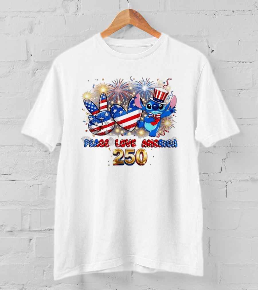 Peace Love America Stitch 250 4th Of July Celebration T-Shirt
