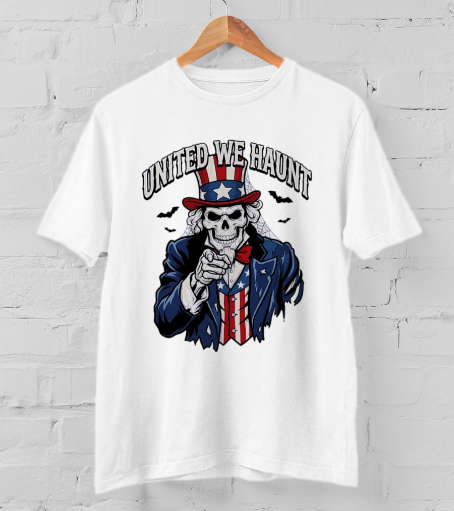 Uncle Sam Skeleton Pointing United We Haunt Halloween Bats T-Shirt