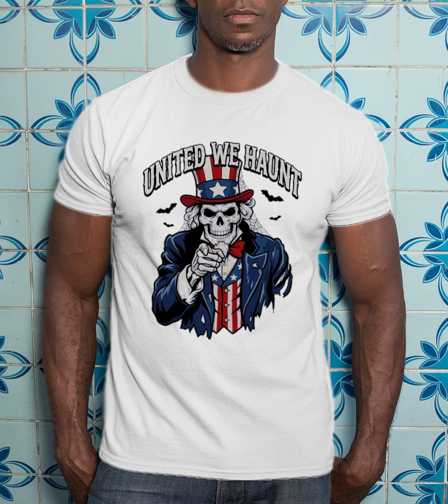 Uncle Sam Skeleton Pointing United We Haunt Halloween Bats T-Shirt