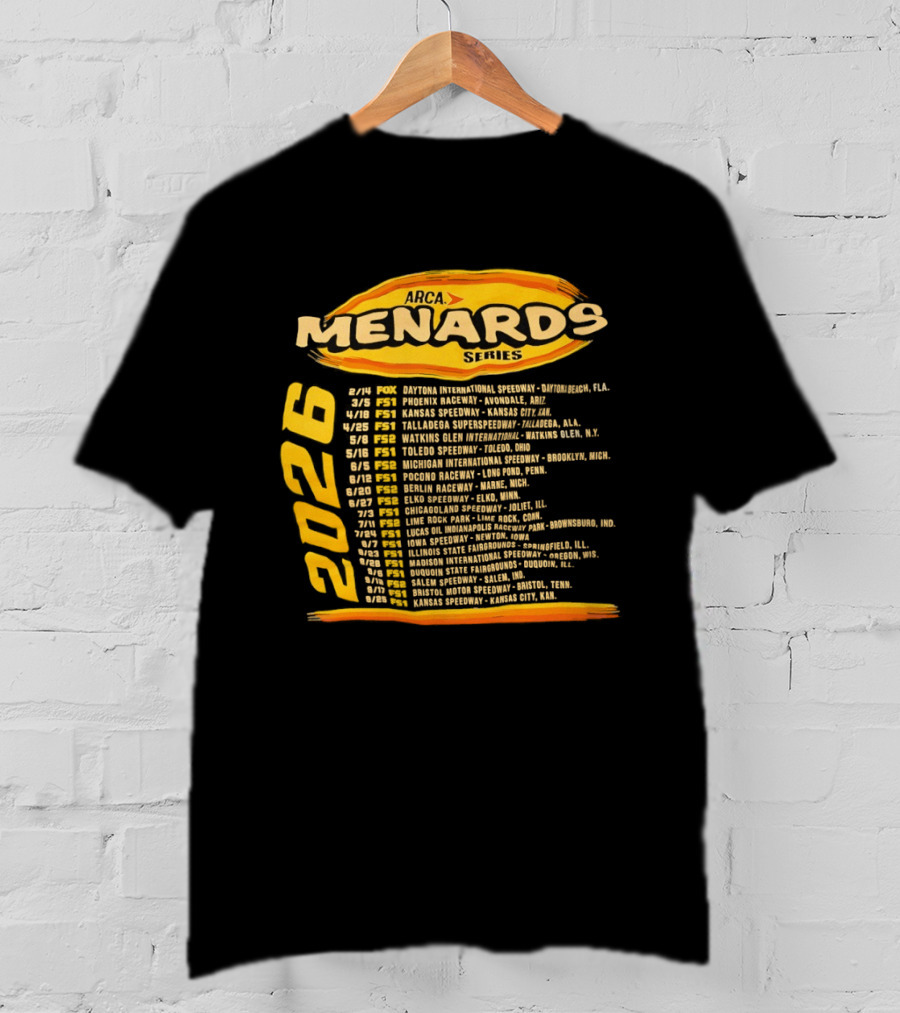 ARCA Menards Series 2026 Racing Schedule Calendar Featuring Key Race Dates And Locations T-Shirt