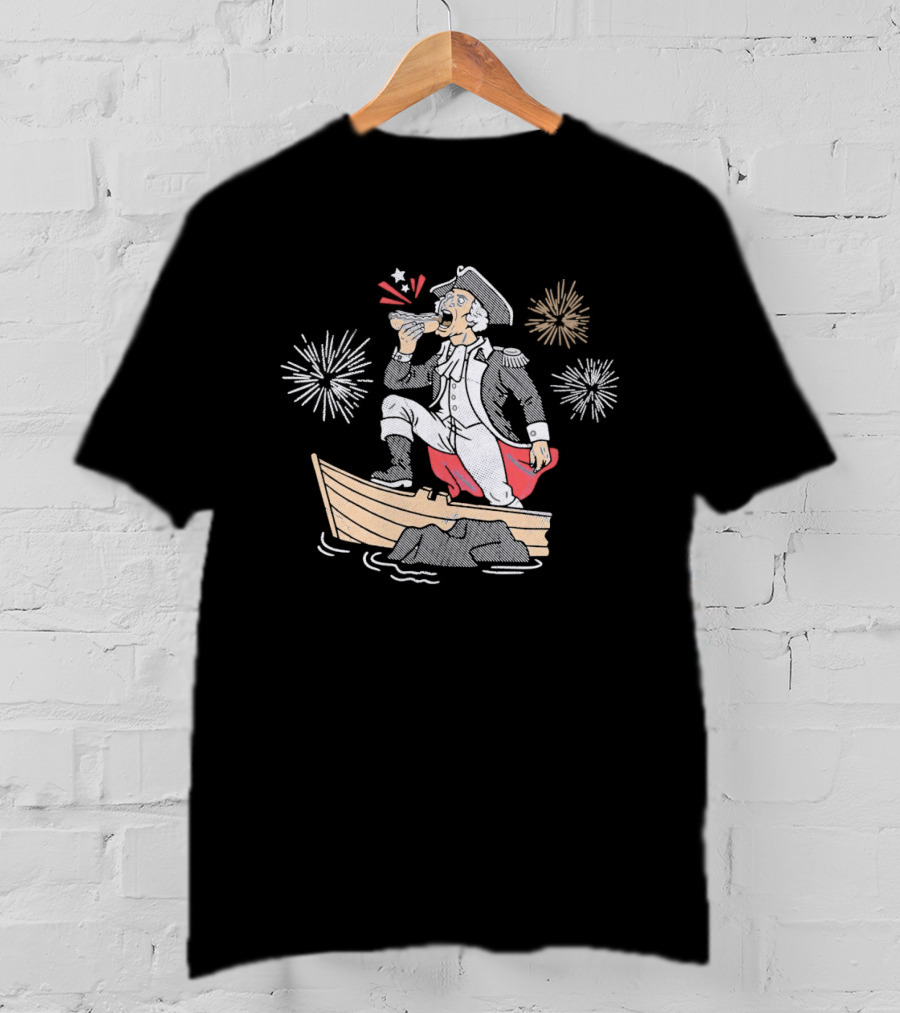 George Washington On Boat Eating Hot Dog With Fireworks Display T-Shirt