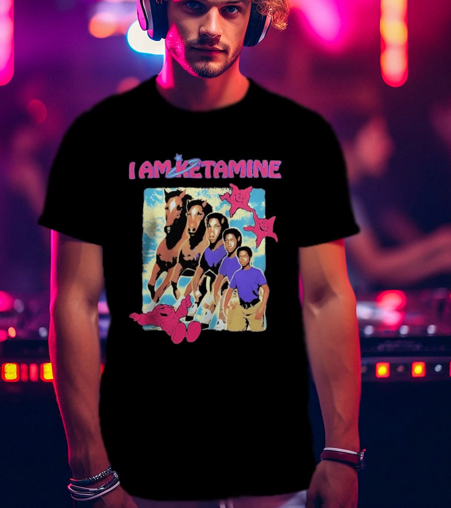 I AM KETAMINE Horse Morph Psychedelic Character Pink Stars T-Shirt