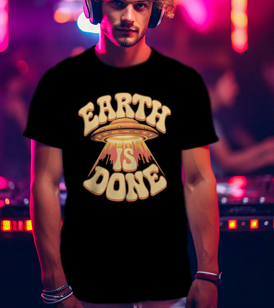 Earth Is Done UFO Spaceship Abducting City Skyline T-Shirt
