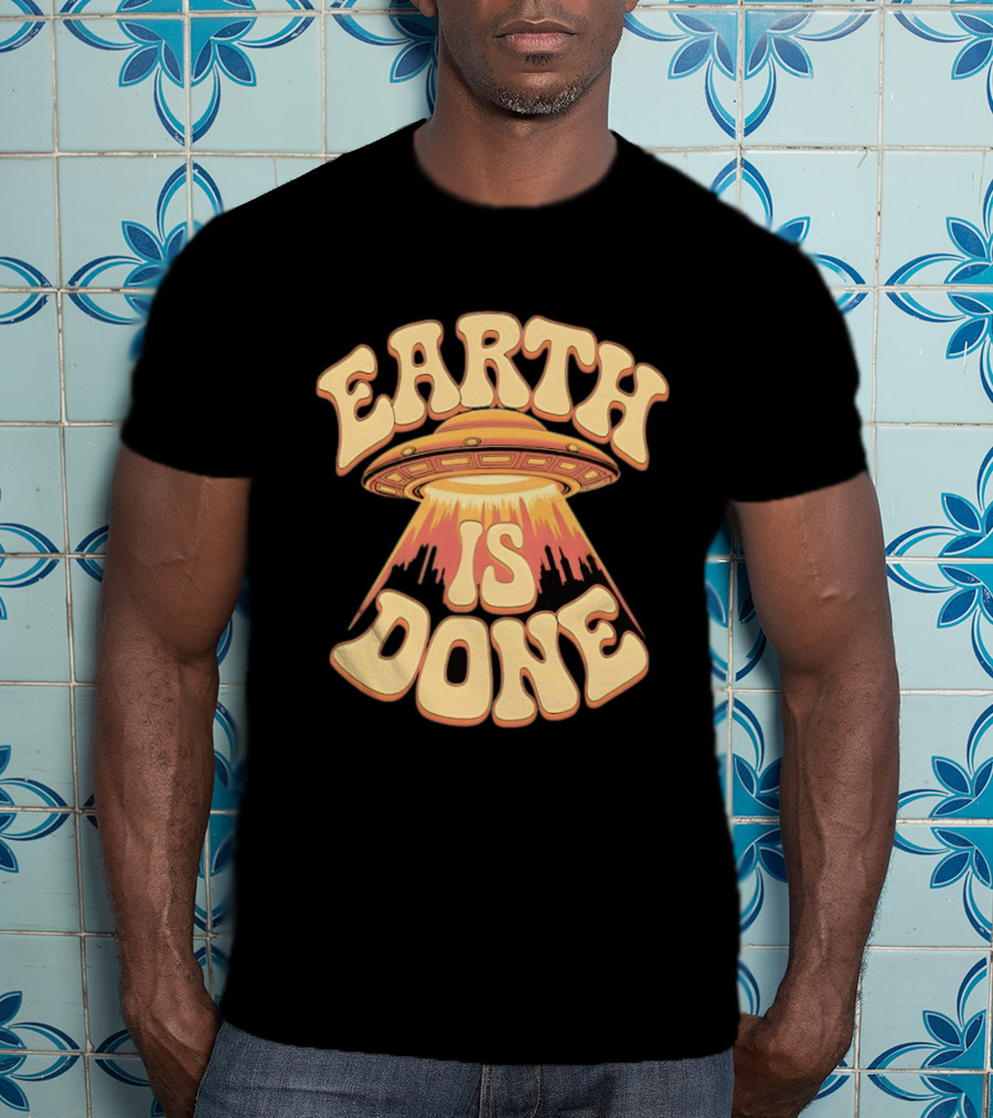 Earth Is Done UFO Spaceship Abducting City Skyline T-Shirt