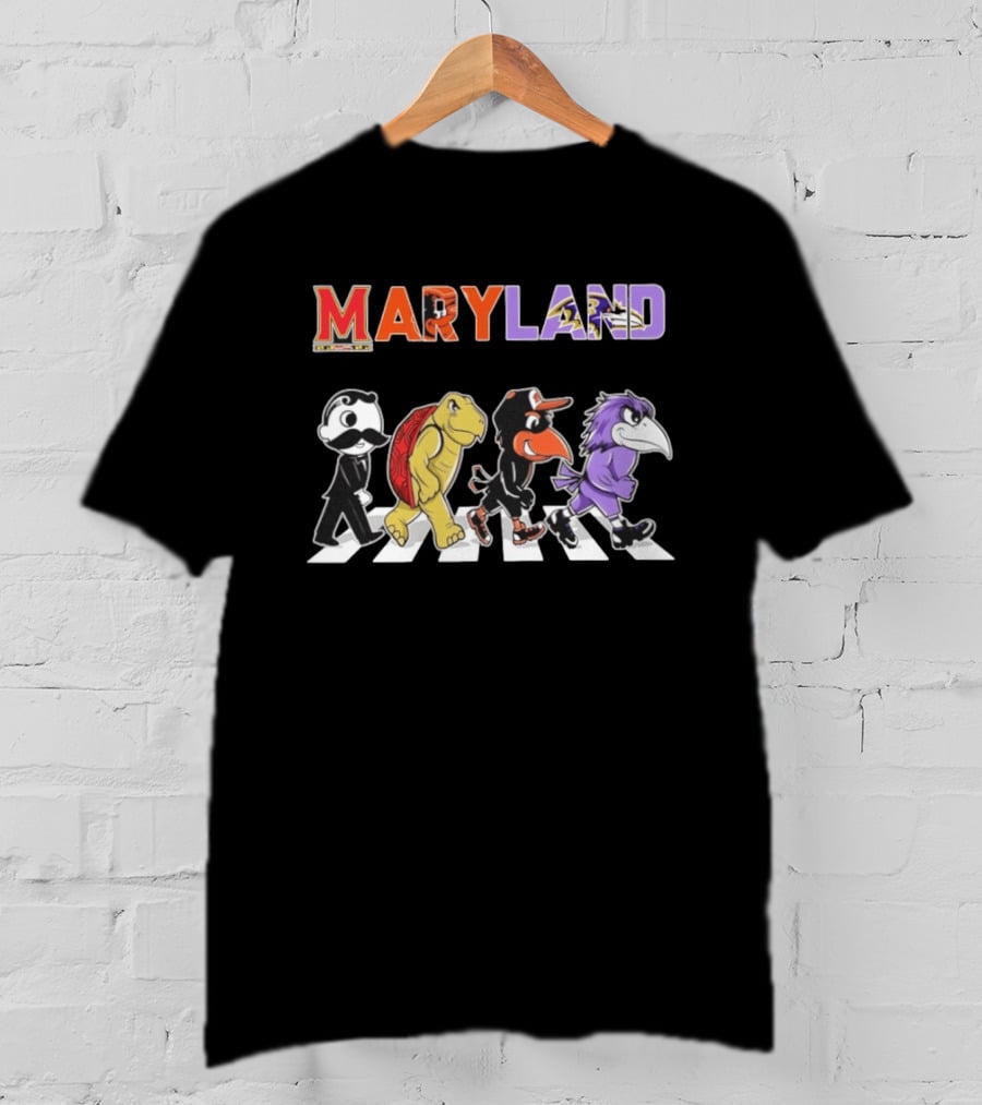 Maryland Baltimore Orioles Ravens Mascots Abbey Road Sports Characters T-Shirt