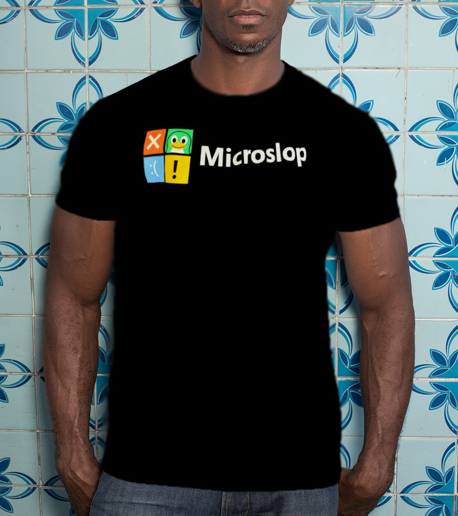 Microslop Parody Tux Penguin Windows Satire T-Shirt