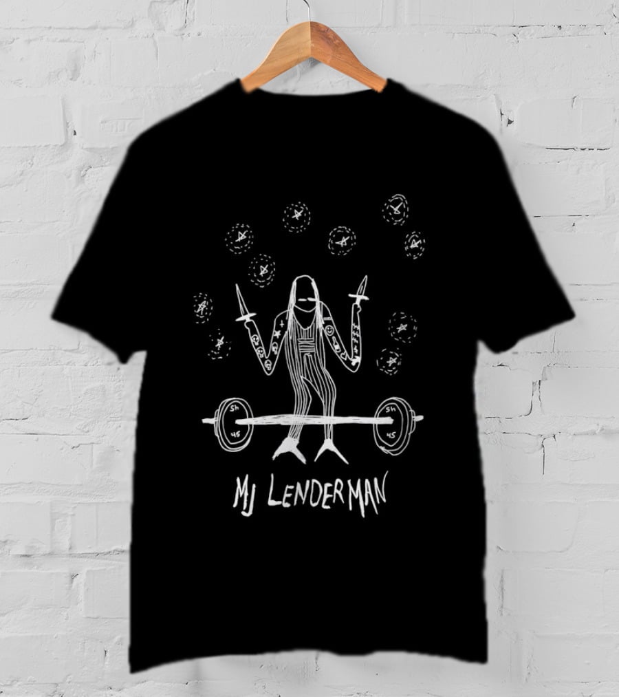 MJ Lenderman Barbell Weightlifting Holding Swords Fun Cartoon T-Shirt