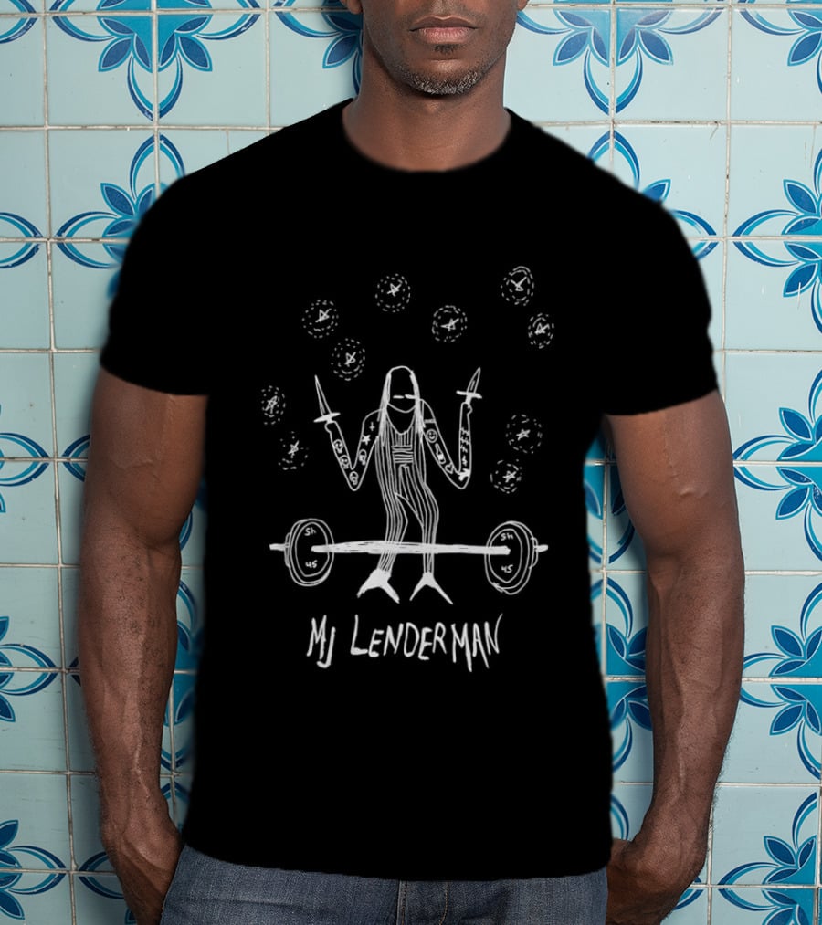 MJ Lenderman Barbell Weightlifting Holding Swords Fun Cartoon T-Shirt