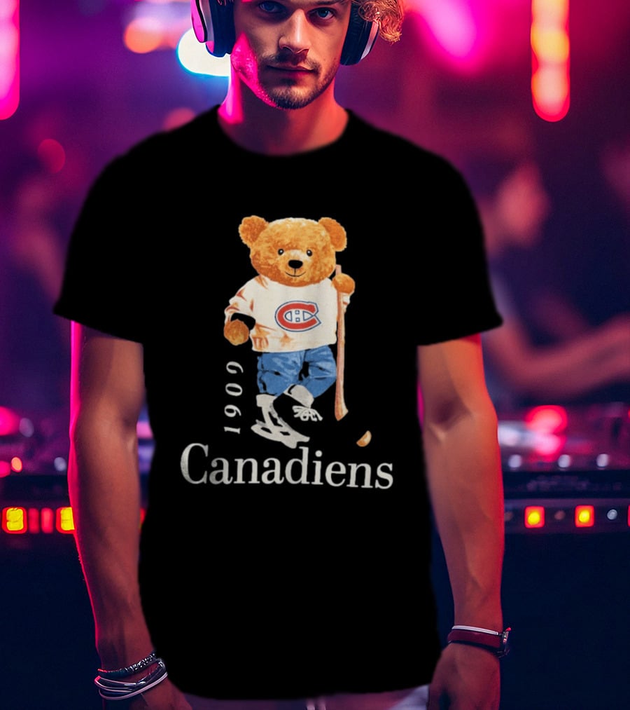 Montreal Canadiens 1909 Hockey Bear With Stick And Skates T-Shirt