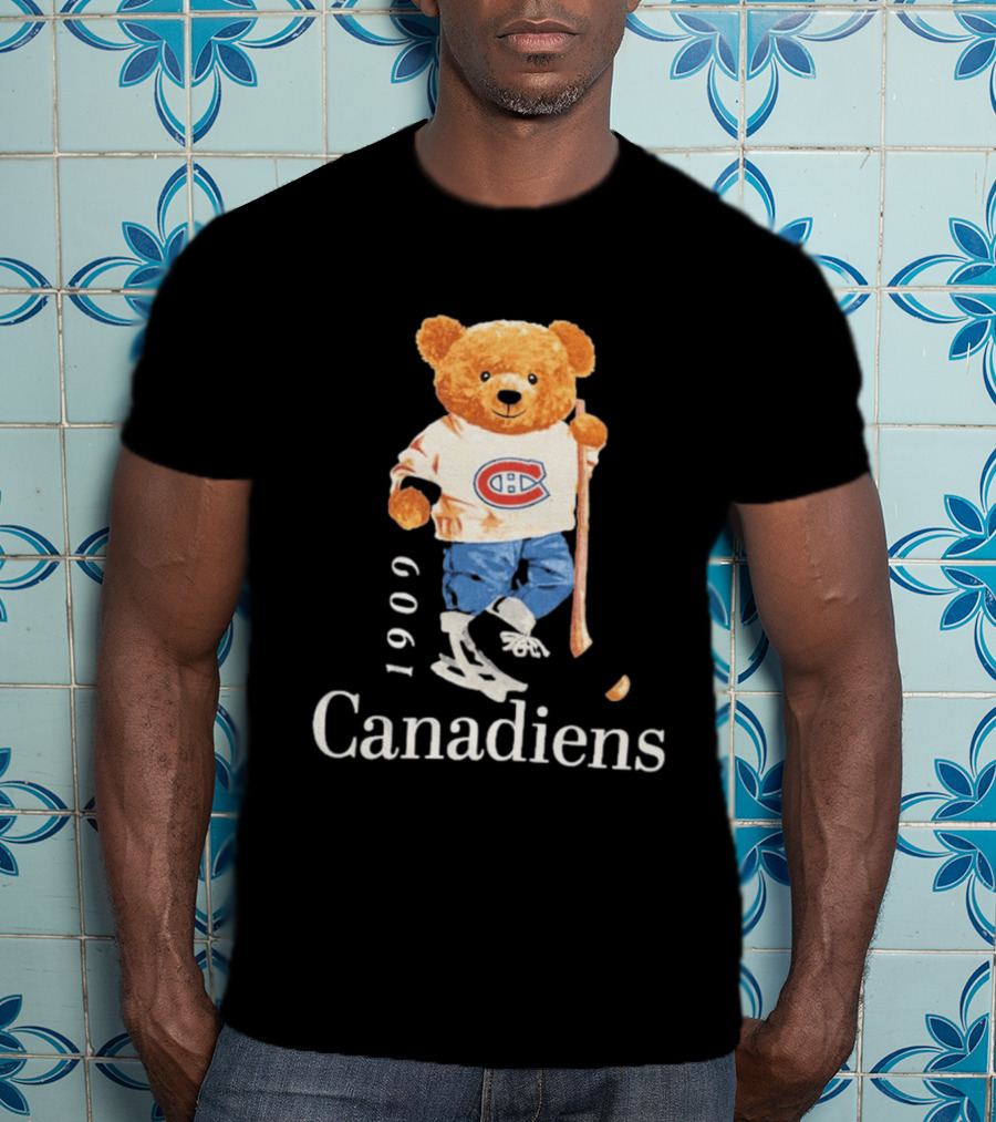 Montreal Canadiens 1909 Hockey Bear With Stick And Skates T-Shirt