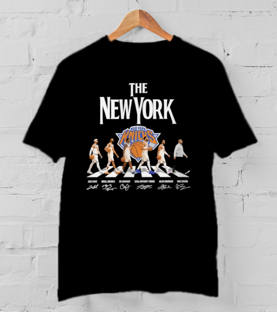 The New York Knicks Josh Hart Mikal Bridges OG Anunoby Karl Anthony Towns Jalen Brunson Abbey Road Signatures T-Shirt