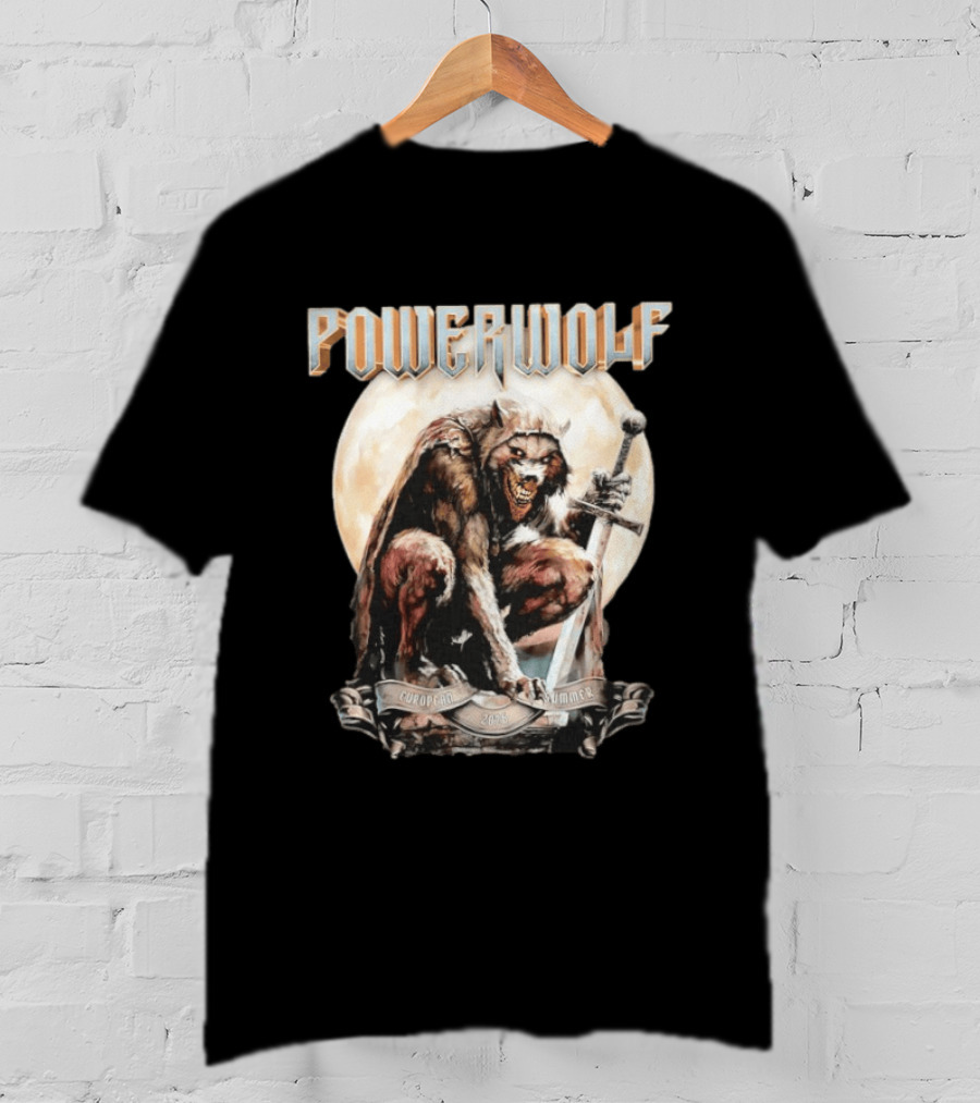 Powerwolf European Summer 2026 Heavy Metal Tour Werewolf Warrior Sword And Moon T-Shirt